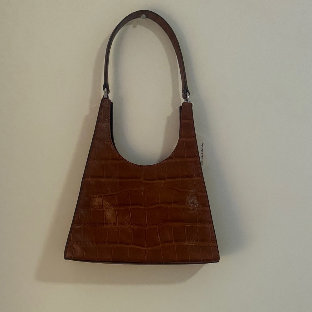 NWT STAUD Rey Brown Croc-Embossed leather Shoulder Bag - Picture 2 of 4